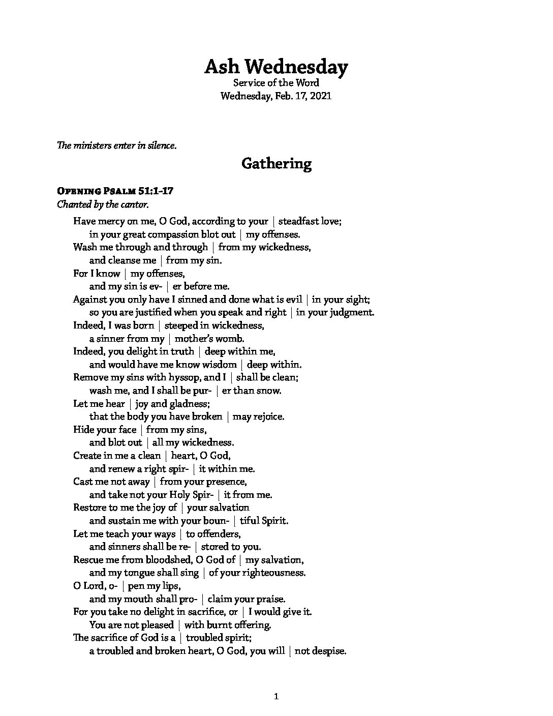 bulletin ash weds Luther Memorial Church † Madison Wisconsin